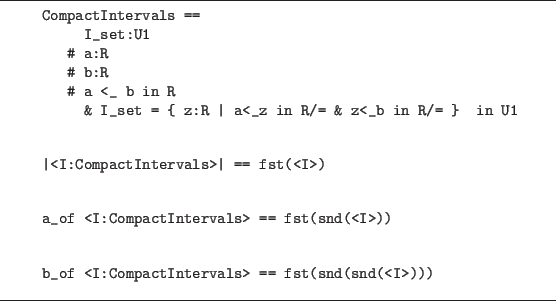 \begin{figure}\hrule
\begin{verbatim}CompactIntervals ==
I_set:U1
...
