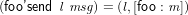 (foo’send l msg ) = (l,[foo : m])
     
