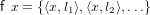 f x = {⟨x,l1⟩,⟨x,l2⟩,...}